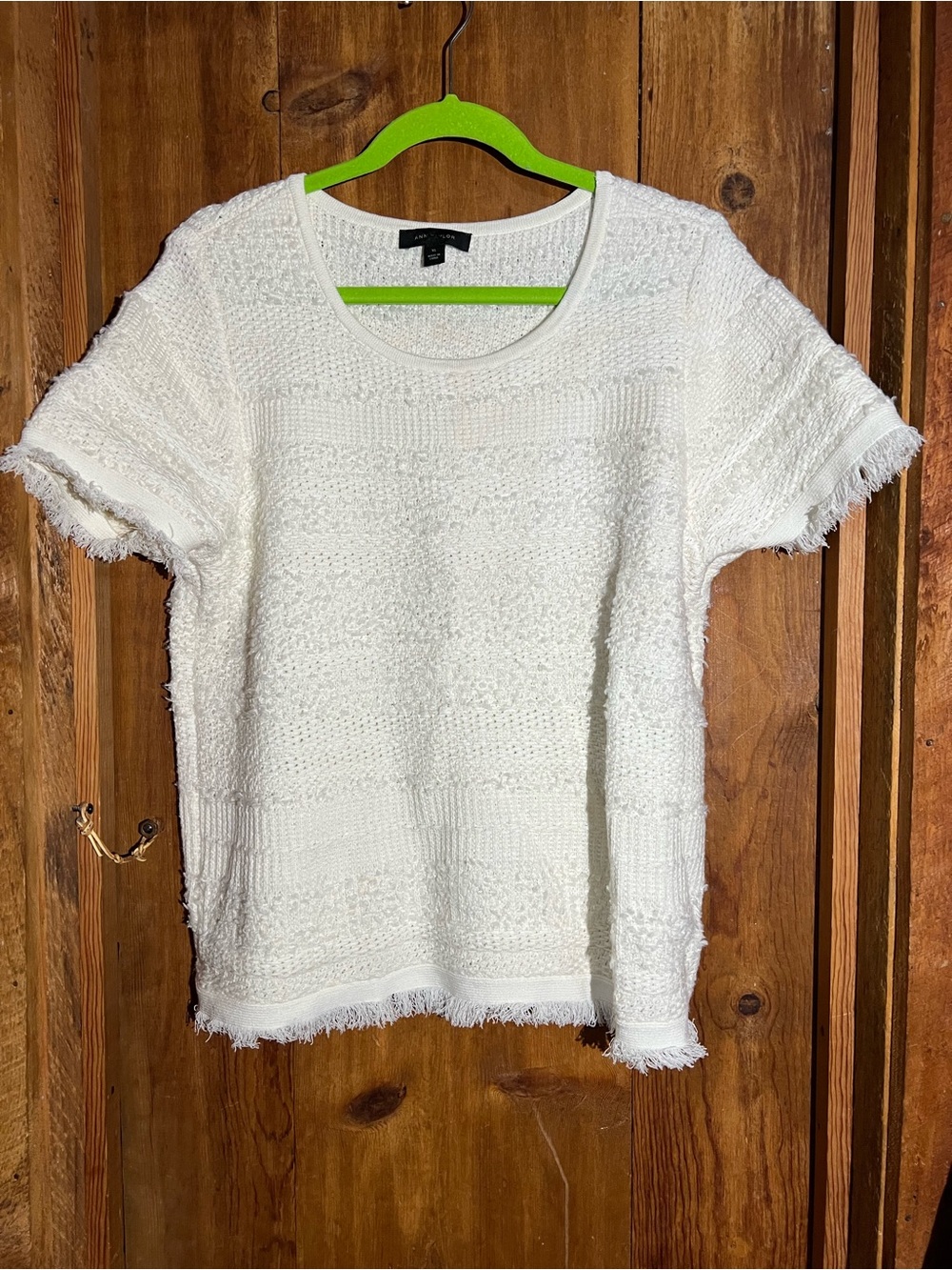 Ann Taylor Cream Textured Short-Sleeve Knit Top